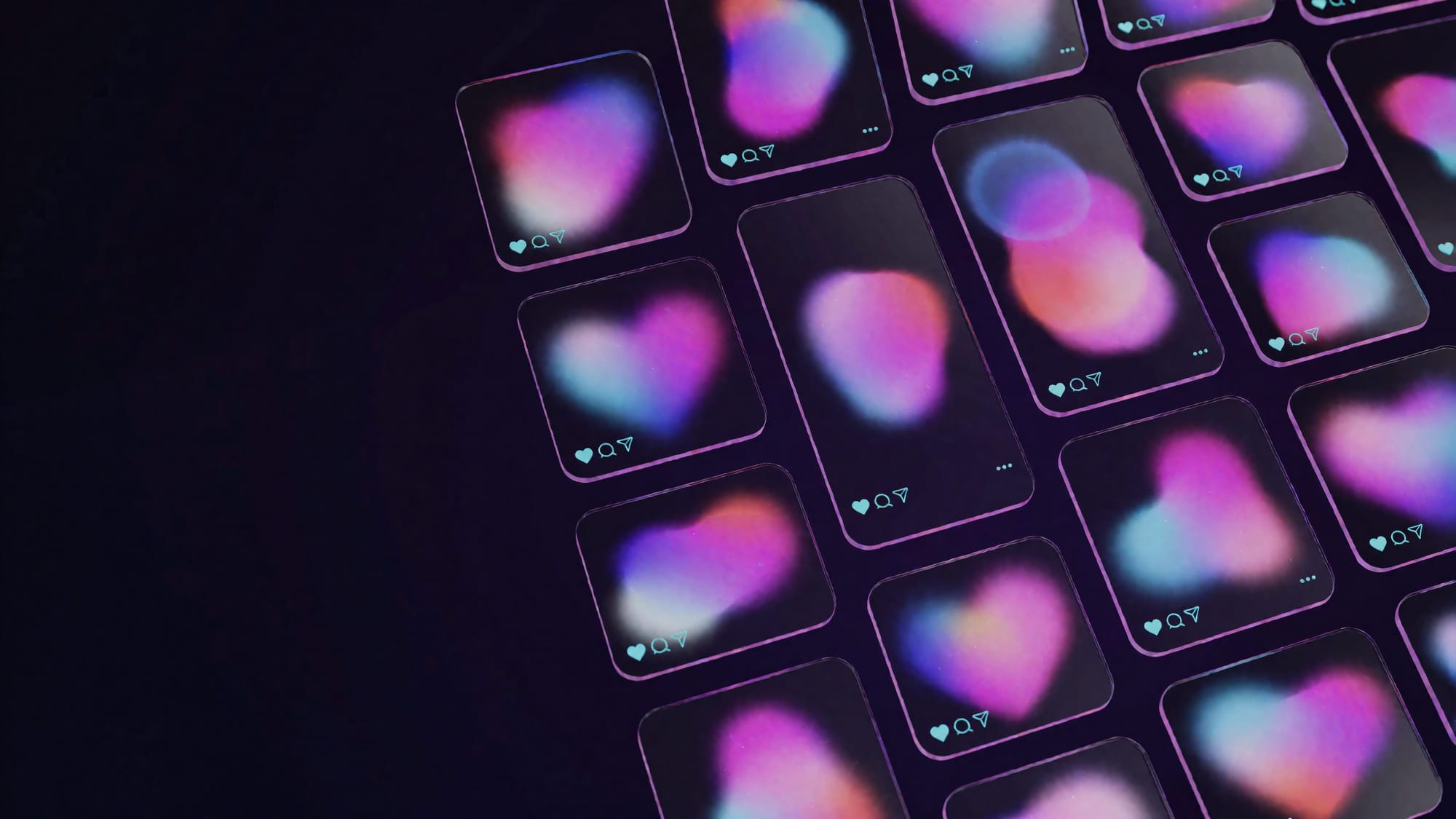 Neon grid of social posts