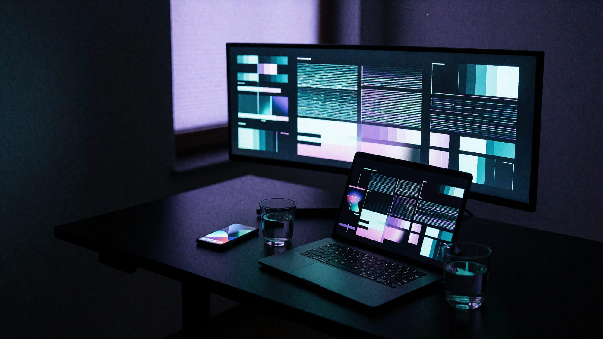 A dark interface with neon accents